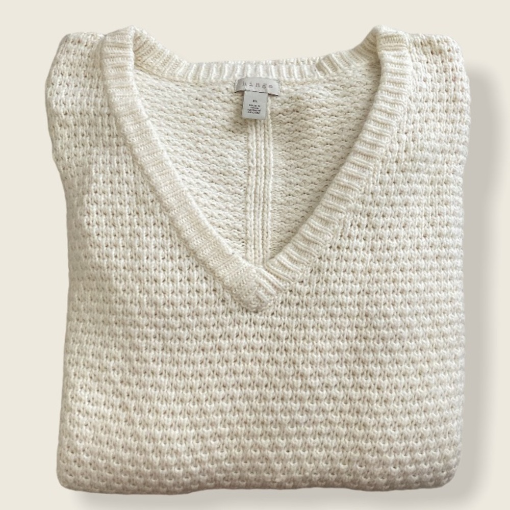 V-neck Cream Knit Sweater